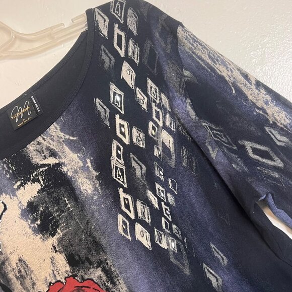 Katina Marie Womens L Supima Cotton 3/4 Sleeve Floral Print knit Sweater USA - Picture 9 of 16